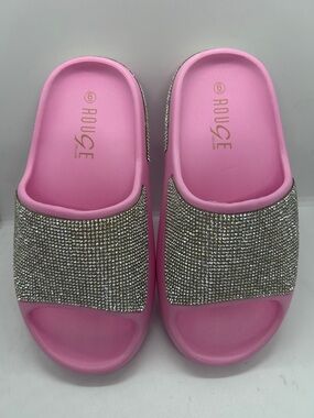 Rouge Helium Pink Crystal Slide Sandals Size 6 NWOT